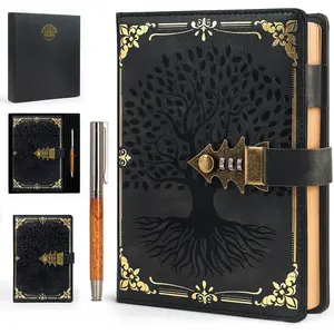 Locked Journal with Pen &  Box, A5 260 Pages, Refillable, Hardcover Leather Password Notebook for Writing, Locking Diary for Women, Girls, Men, Students, 8.6 x 5.8 in, Black