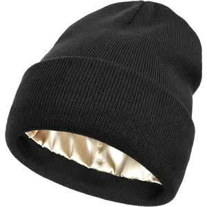 Luxurious Cable Knit Beanie with Silk Lining for Women - Cozy Winter Satin Hat to Keep You Warm and Stylish in Cold Weather