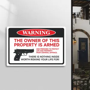 1pc Gun Warning Sign and Private Property Alert Plaque, Signage, Indoor Outdoor Use, Guiding Identifier Decoration, Versatile Scene Fit