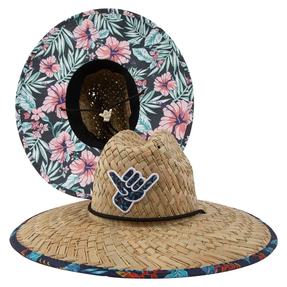 Frangipani Straw Hat UPF 50 - Sun-Ready Island Approved with Sweat-Wicking Inner Band & Adjustable Chin Pull Cord for All-Day Comfort