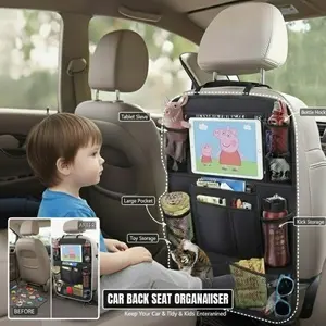 Car Backseat Organizer with 10" Table Holder, 9 Storage Pockets Seat Back Protectors Kick Mats for Kids Toddlers, Travel Accessories, Universal Car Accessories, 2 Pack