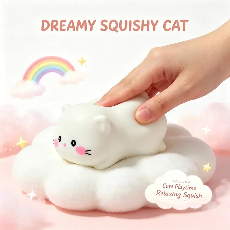 Crunchy Sound Cat Squishy Selfie Accessory Companion - Fidgets Squishies, Squeeze Ball Fidgets, Soft Stretchy Squeeze Sensory Product, Portable Desktop Stress Reliever for Teens Adults