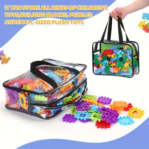 1/2 piece of heavy-duty transparent storage bag with a sturdy zipper and handle closure – large plastic storage bag suitable for travel, toys, clothing, building blocks, and supplies – durable, multifunctional rectangular bag Plastic Storage Organizer
