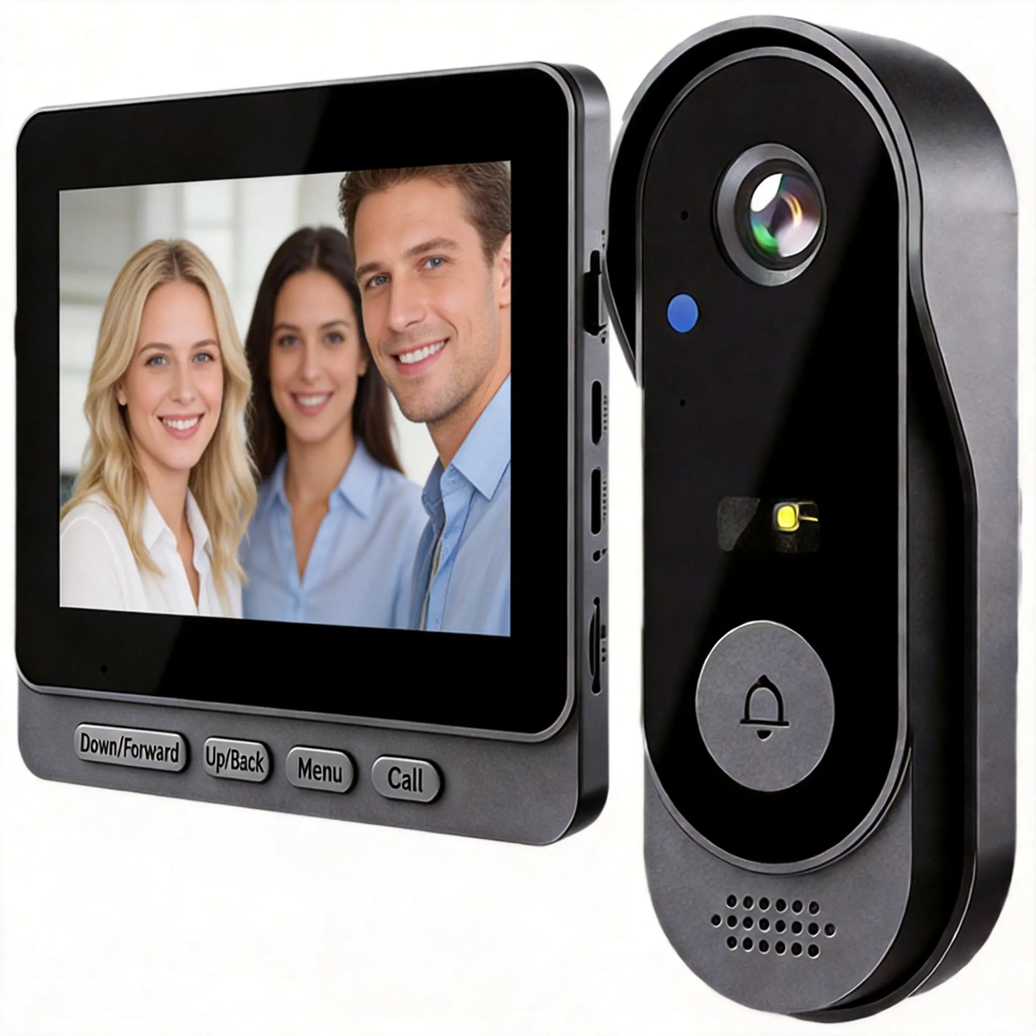 Smart Video Doorbell 4.3 Inch Screen 2.4G Wireless Night Vision 2Way Intercom IP66 Waterproof 1Click Recording 256G TF Card Home Security Camera