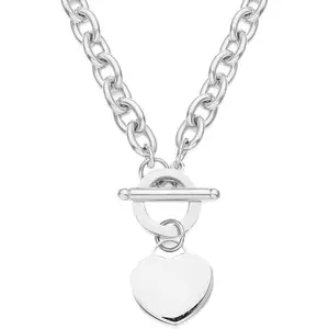 Elegant Love stainless steel link chain necklace with blank heart charms for women, toggle clasp closure