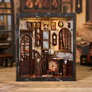 3D Wooden DIY Mini Puzzle Set With LED, Four-Sided Musical Instrument Decoration, Small Miniature House Model Handmade Craft Kit,  Adult DIY Wooden Miniature House