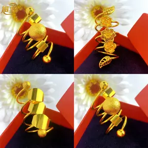Dubai Spiral Ring For Women 24K Gold Color Wedding Brazilian Bride Arabic Ethiopian Big Nigerian Jewellery Moroccan Resizable