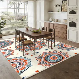 Bohemian Mandala Rug, Style Living Room Large Carpet, Non-Slip Durable Home Mat, Foldable Short Pile, Ideal for Holidays