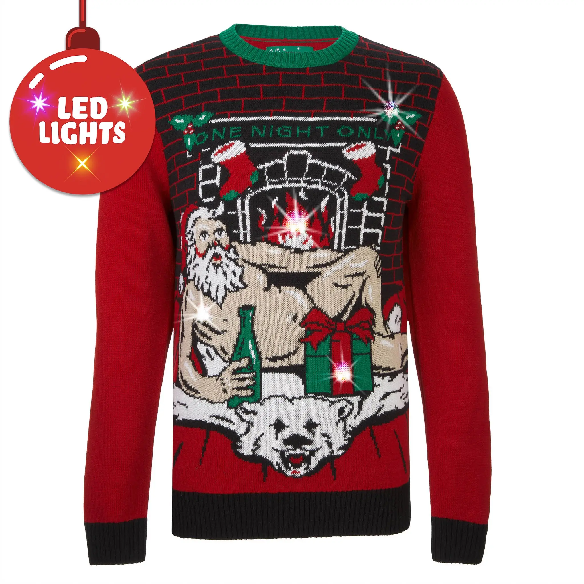 One Night Only Santa LED Light-Up Ugly Christmas Sweater Unisex