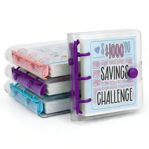 3-Color Mini Money Saving Challenge Binder, Reusable Budget Planner Book for Personal Finance and $1000 Savings Goals