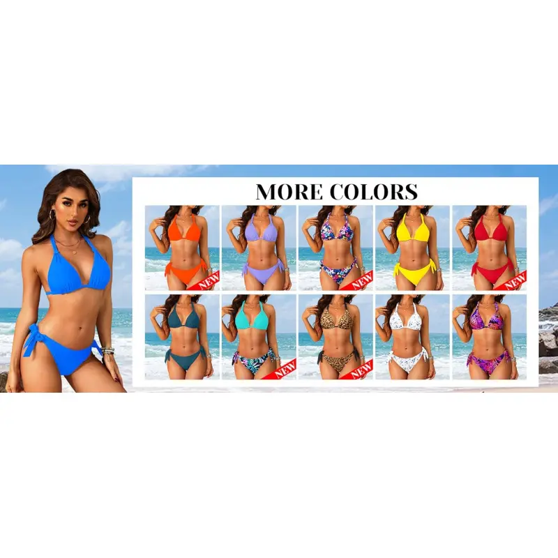 Women Halter Bikini Set - Two Piece Triangle Swimsuit Tie Bathing Suit 2025 Cute Swimwear Women Halter Bikini Set - Two Piece Triangle Swimsuit Tie Bathing Suit 2025 Cute Swimwear