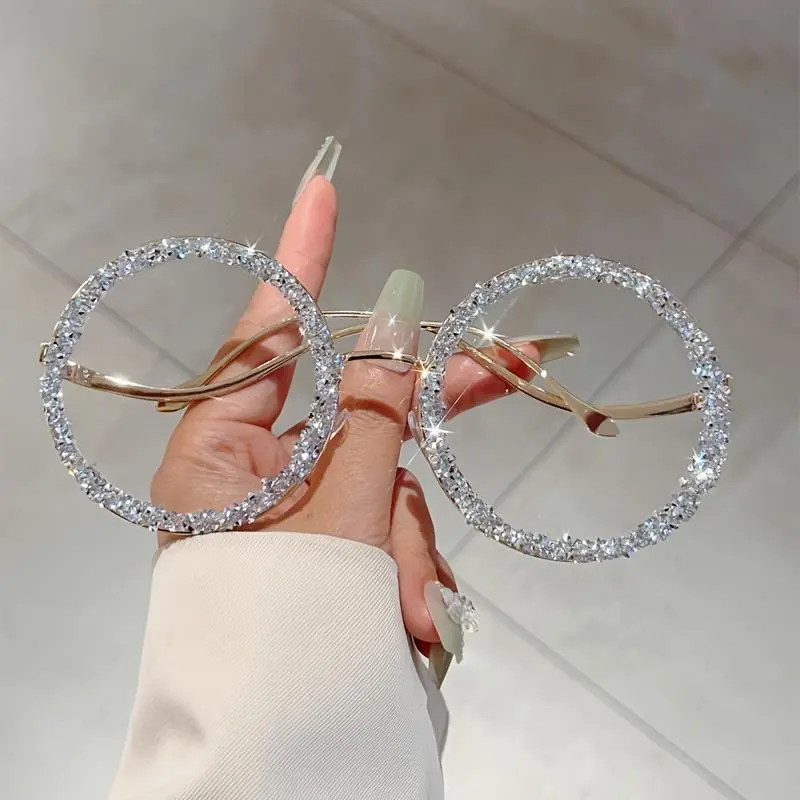 Women's Street Style Eyewear Frame, Oversized Semi-Rimless Design with Crystal Accents, Lightweight Blue Light Blocking Lenses, Eyeglasses, Stylish Protective Glasses, Blue Light Glasses, Sunglasses For Women, Accessories For Women