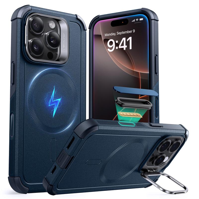 ESR for iPhone 17/16/15 Case with Stash Stand, Camera Control, 23FT Military-Grade Shock-Absorbing Drop Protection, Compatible with MagSafe Accessories, Magnetic Cyber Series