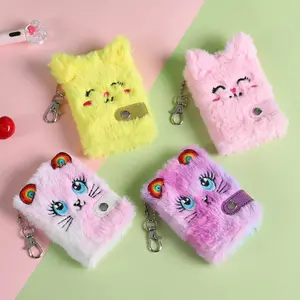 Cute Cartoon Plush Diary Notebook, Adorable Cat Design for Kids Writing Journal, School Bag Charm Gift Idea, Perfect Holiday Present