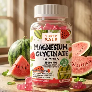 Magnesium Glycinate Gummies 2500mg - Sugar Free Magnesium Potassium Supplement with Vitamin D, B6, CoQ10 for Calm Mood & Sleep Support - 90 Watermelon Gummies