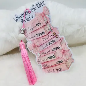 Woman of the Bible Bookmark - Pink Design with Decorative Elements, Featuring Names of Women from the Bible Pastel Color