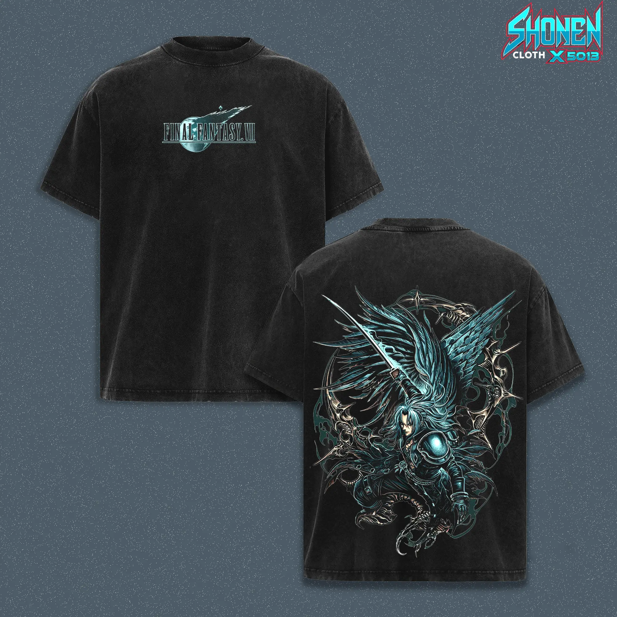 Final Fantasy VII Unisex Heavyweight Tee, Cloud Strife Buster Sword Gaming Apparel, JRPG Sephiroth Soldier Graphic Tee, Video Game Clothes Top