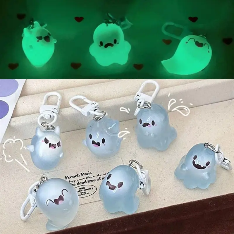 Cute Funny 3D Mini Glow-in-the-Dark Ghost Keychain Adorable Spooky Halloween Figurine Pendant Perfect Decor for Backpack Handbag Purse Bag Hanging Charms Accessories-MM1