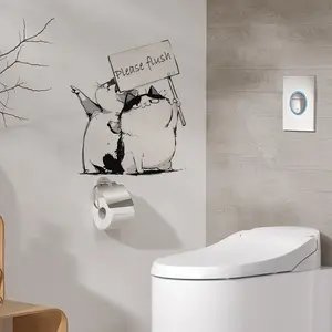 Cute Cat Bathroom Toilet Self-Adhesive Decorative Sticker Wall Decal, Adorable Animal Design for Home Decoration, Easy Peel and Stick Application