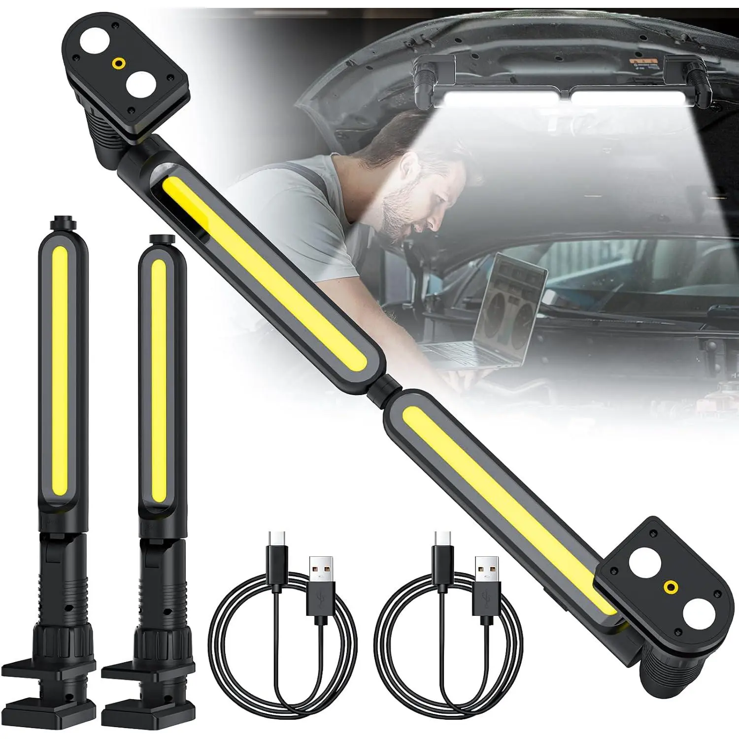 Winunite Work Light for Mechanic,6000K Pure White,2400LM Bright LED,4400mAh Rechargeable Underhood Work Light Bar with Hooks, Magnetic Mechanic Light for Car Repairing/Inspection/Garage/Workshop/Emergency