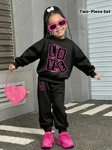 Girls' Casual Fashion Set, Fashion Style Sets, Round Neck Sweatshirt & Pants, Letter Print Design, Spring & Fall Wear, Perfect for Daily Activities, Clothes Kids