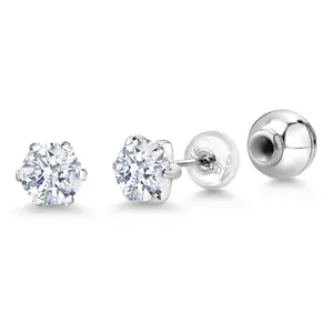 Gem Stone King Platinum Stud Earrings For Women Men Set with 6mm Round White Zirconia