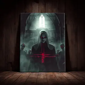 1 Count Wooden Framed Canvas, Halloween Horror Nun Poster, Halloween Decorative Poster, Funny Poster, Horror Poster Party Hanging Picture, Modern Art For Living Room, Bedroom, Family Decoration, Ideal Gift, Waterproof, Print, Wooden Wall Art