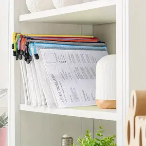 12pcs Mesh Zipper Pouch Bags A4 Size, Board Game Storage, Plastic Organizer, Random Color, Letter Size Puzzle Bag, Office Supplies