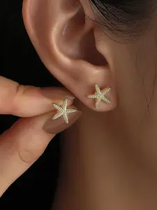 Stainless Steel Starfish Stud Earrings, Boho Style, Ocean Theme Design, Non-Fading Jewelry, Perfect for Daily Wear and Beach Accessories