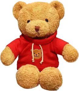 Cute Teddy Bear Plush Stuffed Animal, Teddy Bear with Coffee Hoodie, Gifts for Children(11.8" Red)