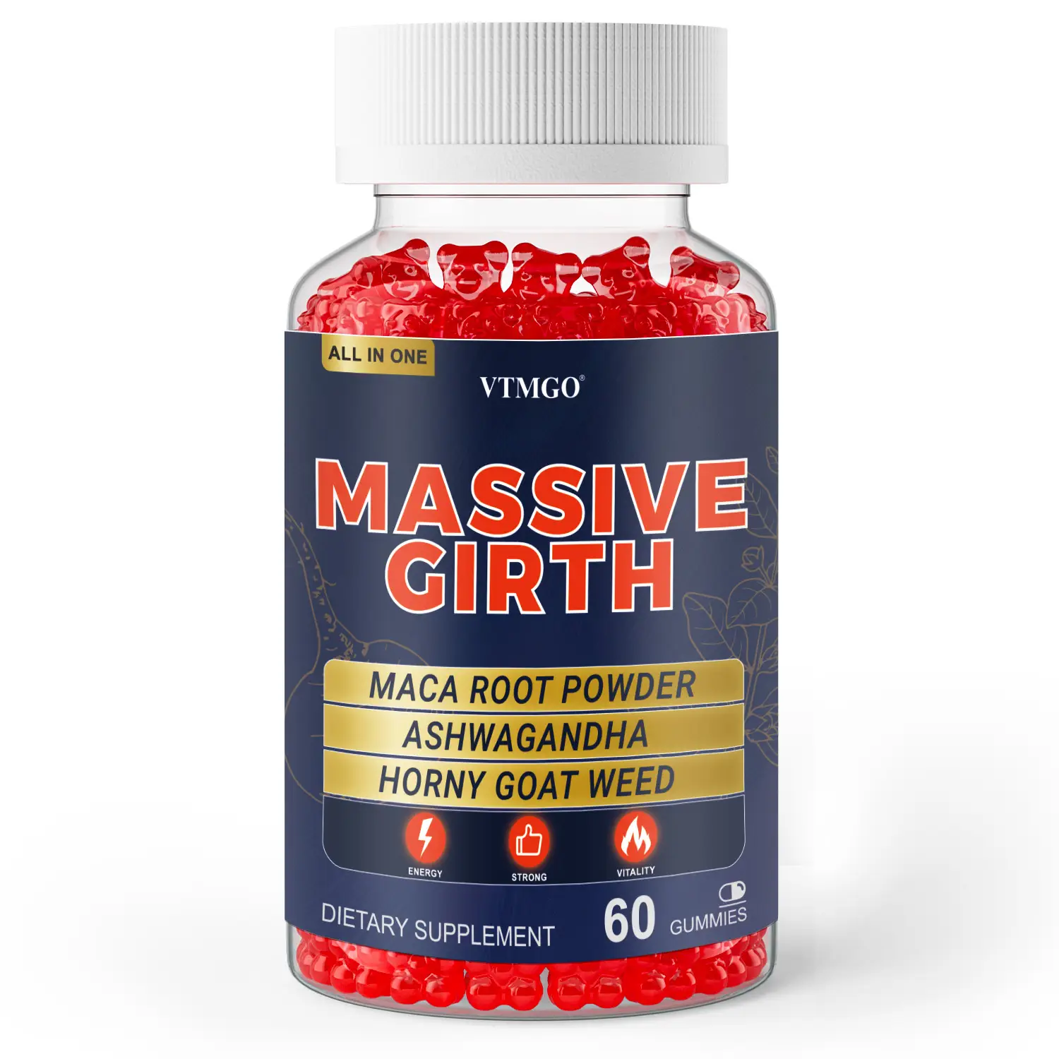 VTMGO Massive Girth Gummies - 60 Count Maca Root, Ashwagandha, Horny Goat Weed,...