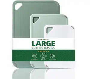 Plastic Cutting Board Set of 3-Cutting Boards for Kitchen BPA Free, Large-Small Chopping Boards Non-Slip for Cooking Camping Dishwasher Safe, Reversible, with Grip Handle, 15"×10"×0.25" Green