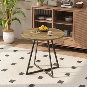 31.5 Inch Round Dining Table, Small Circle Kitchen Table with Metal Black Legs for 2-4 people,Modern Dining Room Table, Brown (only table)