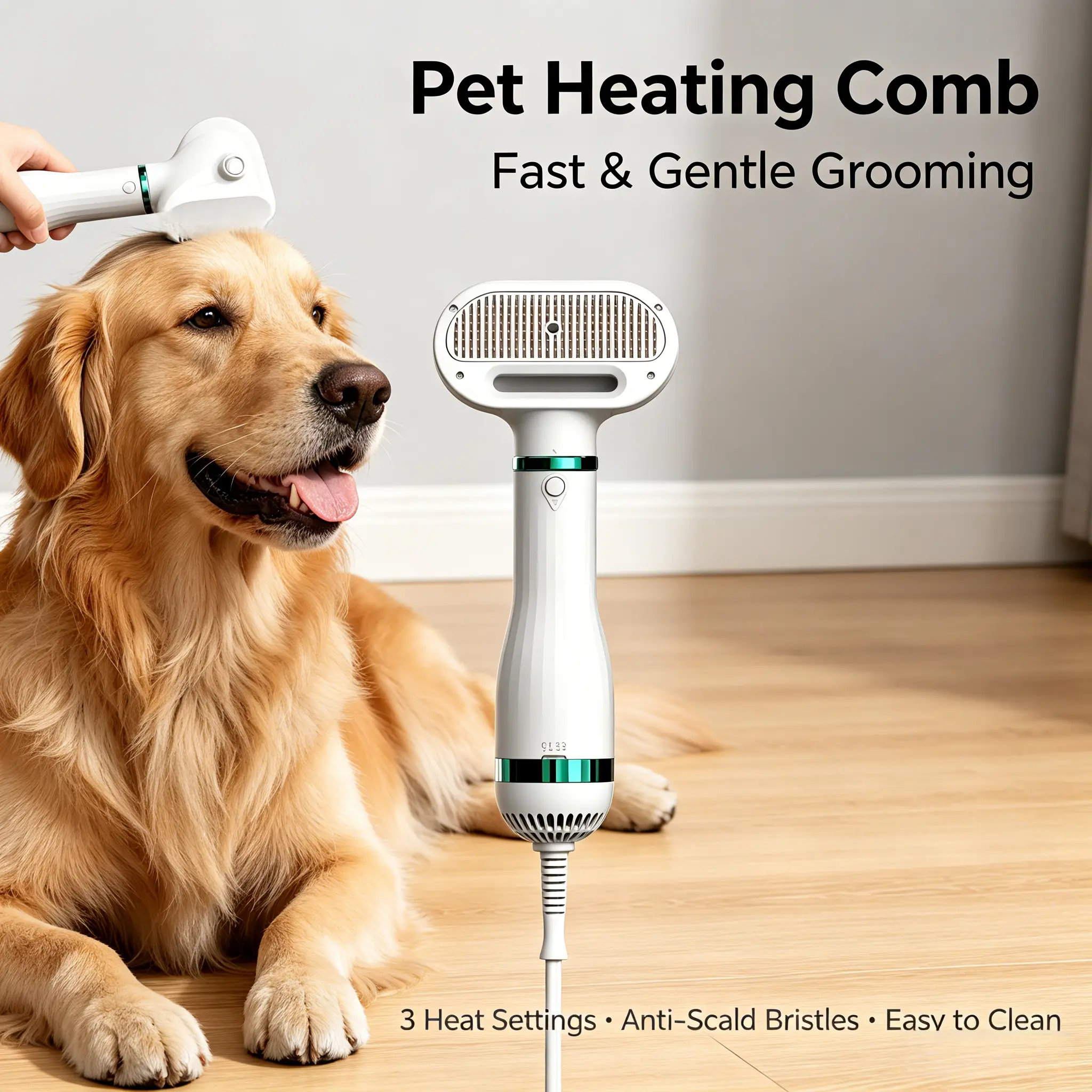 2-in-1 Detachable Pet Blower Brush Dryer & Grooming Tool - Dry & Wet Use, Deshedding Groomer for Dogs & Cats