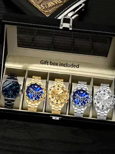 Men's Elegant Round Dial Watch, Fashion Watch for Party, Daily Clothing Decor, Trendy All-match & Exquisite Watch Set for Birthday Gift with Box