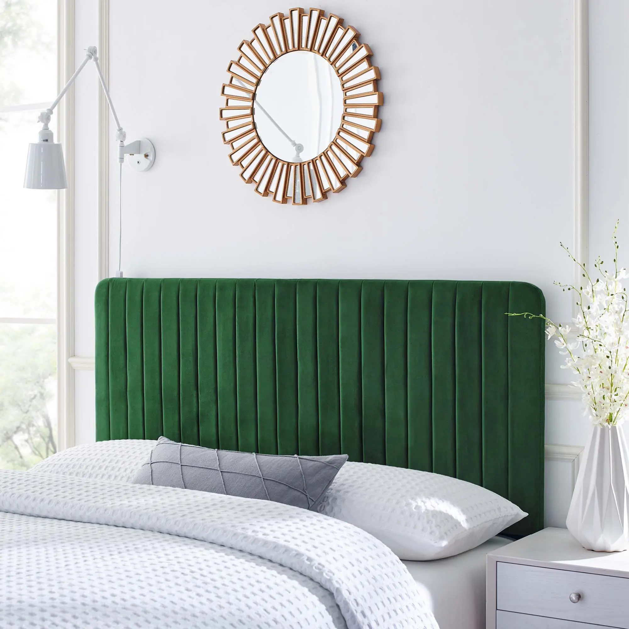 Modway Milenna Channel Tufted Performance Velvet King/California King Headboard in Emerald