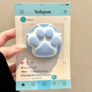 Korean-style Adorable 3D Purple Cat Paw Magnetic Phone Stand Finger Ring Support for IPhone 15 16 17 Girl's Phone Stand