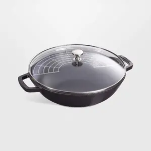 Staub Enameled Cast Iron Perfect Pan Wok 12" 4.5-Qt Matte Black – Multi-Use Cooking, Even Heat, Durable Kitchen Essential