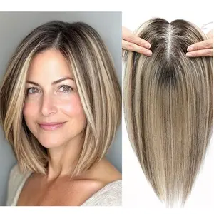 Hair Topper for Women Real Human Hair Toppers Dark Brown Hair Topper for Women with Thinning Hair 12 Inch Remy Human Hair Real Human Hair Pieces for Women 120% Density Top Hair Toppers