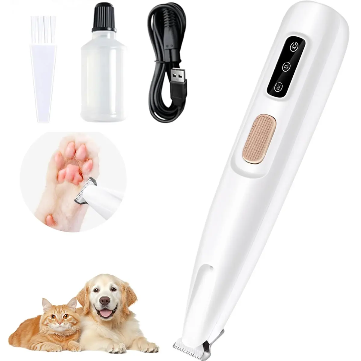 IPX4 Waterproof Pet Paw Hair Trimmer, Low Noise Rechargeable Pet Grooming Clipper with LED Power Display, R-Safe Ceramic Blade Dog Cat Shaver for Trimming Paws, Face, Ears and Hip Hair