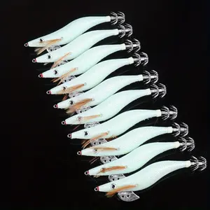 10pcs Luminous Squid Fishing Bait | Glow-in-the-Dark Wood Shrimp Lures with 3.0# 3.5# 2.5# Hooks
