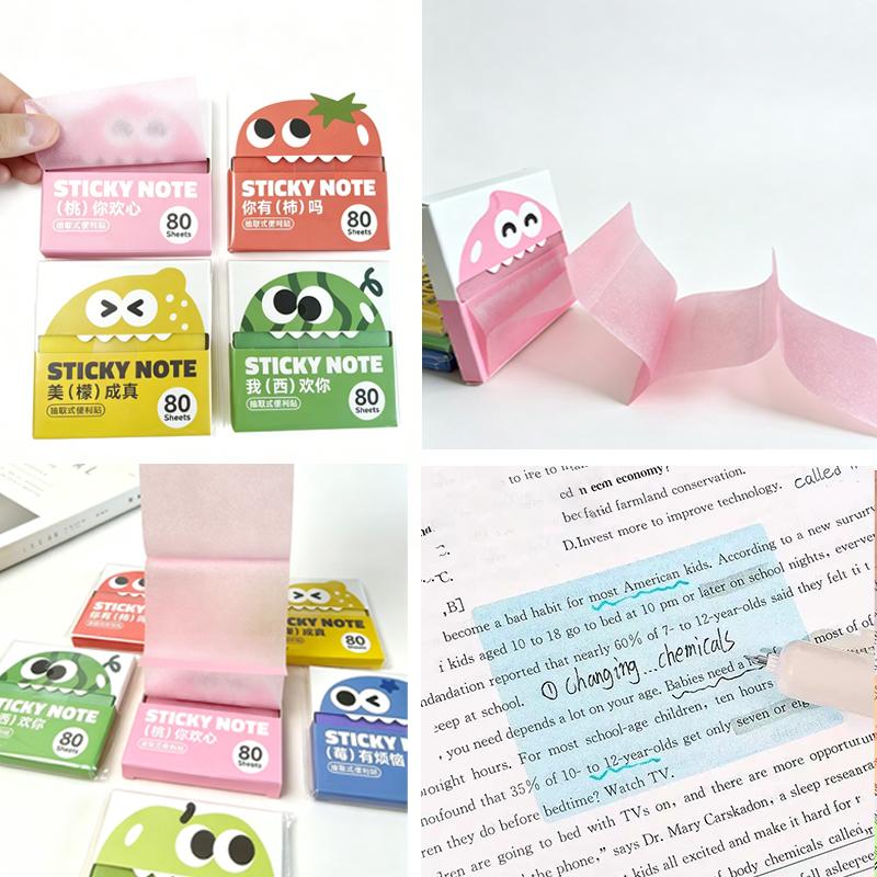 Transparent Pull-Out Sticky Notes (12 Boxes, 960 Sheets Total) - Multiple Colors, Strong Adhesion, No Residue, 50 Reuses Per Sheet, Office & School Supplies for Office Work, Study