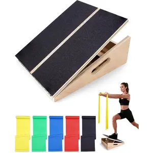 Professional Slant Board for  Stretching with 5 Resistance Bands Adjustable Portable Incline Board Wooden  Stretcher for Physical  Squats   Heel Ankle