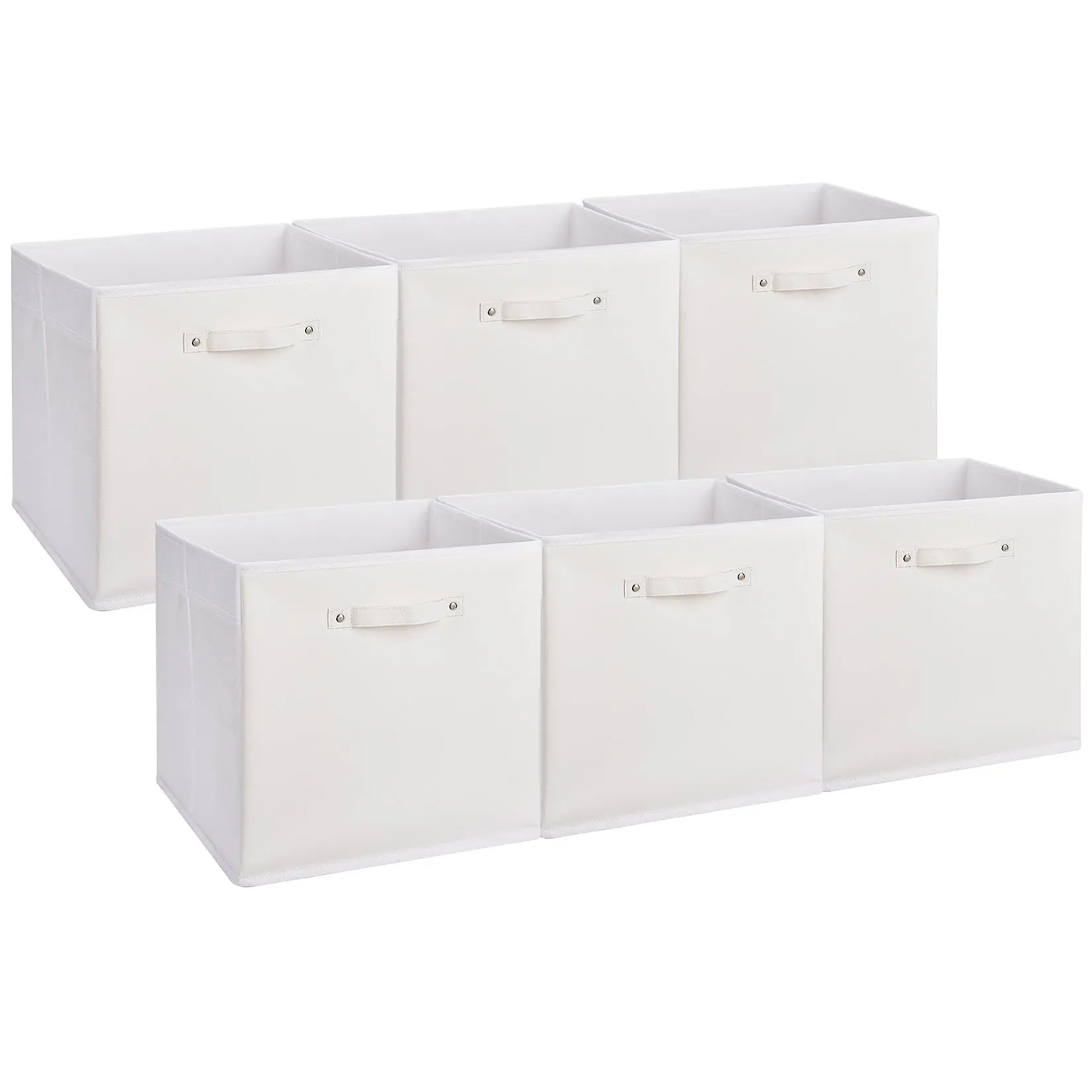 GAOMON 6-Pack 13" Size Modern Fabric Storage Bins with Faux Leather Handles, Foldable Cube Organizer Baskets for Shelves, Closet, Clothes, Toys, White
