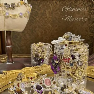 Brightside Minimalis Glimmer Mystery Jewelry Box  | Royal Victorian Baroque Jewelry Set with Multicolor Gemstones | Complete Matching Necklace, Earrings, Ring & Bracelet Collection for Women | Luxury Gift for Her & Elegant Storage Organizer