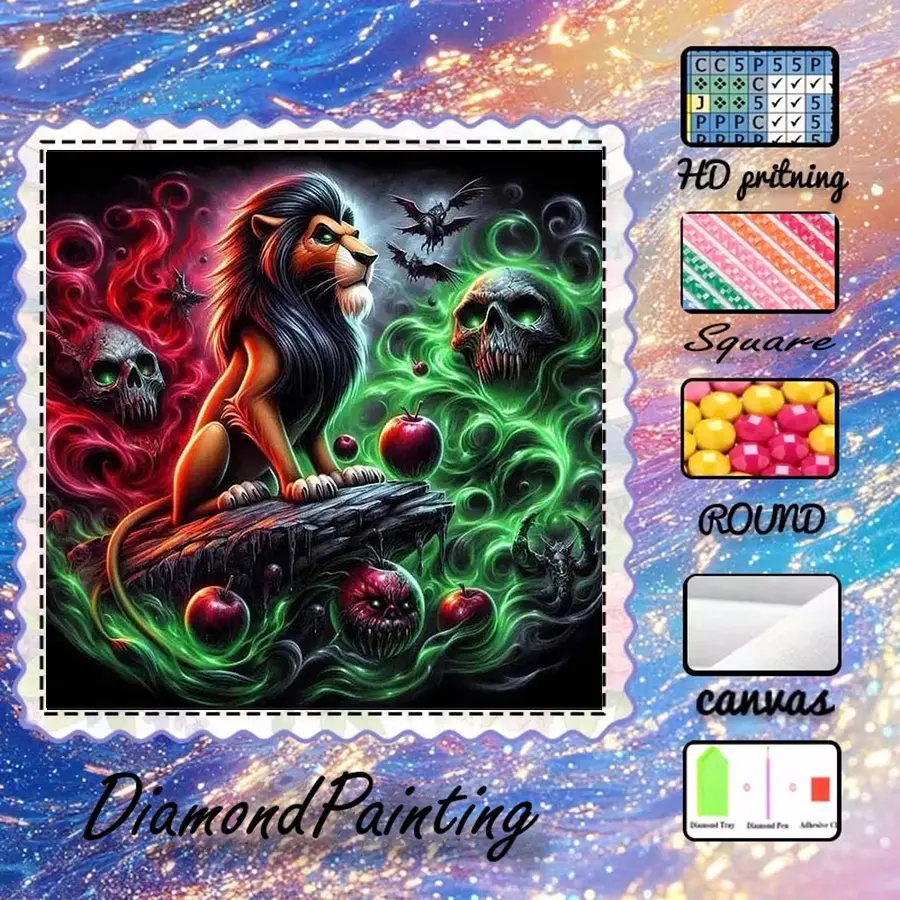 5D-DIY, velvet canvas, diamond art, diamond painting, diamond painting kit, Diamond Art Tools, Handicraft, lion, skull, magic AB diamonds, crystal diamonds, home decoration