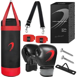 Punching Bag for Boxing Set - Youth MMA, MMA, Muay Thai, Karate - Includes Boxing Gloves & Hand Wraps, Suitable for Ages 3-8