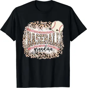 Baseball Grandma From Grandson Leopard Softball Mother's Day T-Shirt