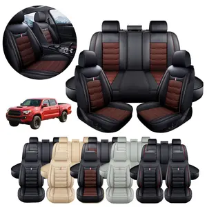 Fits For TOYOTA Tacoma 2014-2023 Car 5 Seat Covers Set PU Leather Non-Slip, Cloth Side Full Surround Design, Vehicle Auto Interior Decoration Accessories