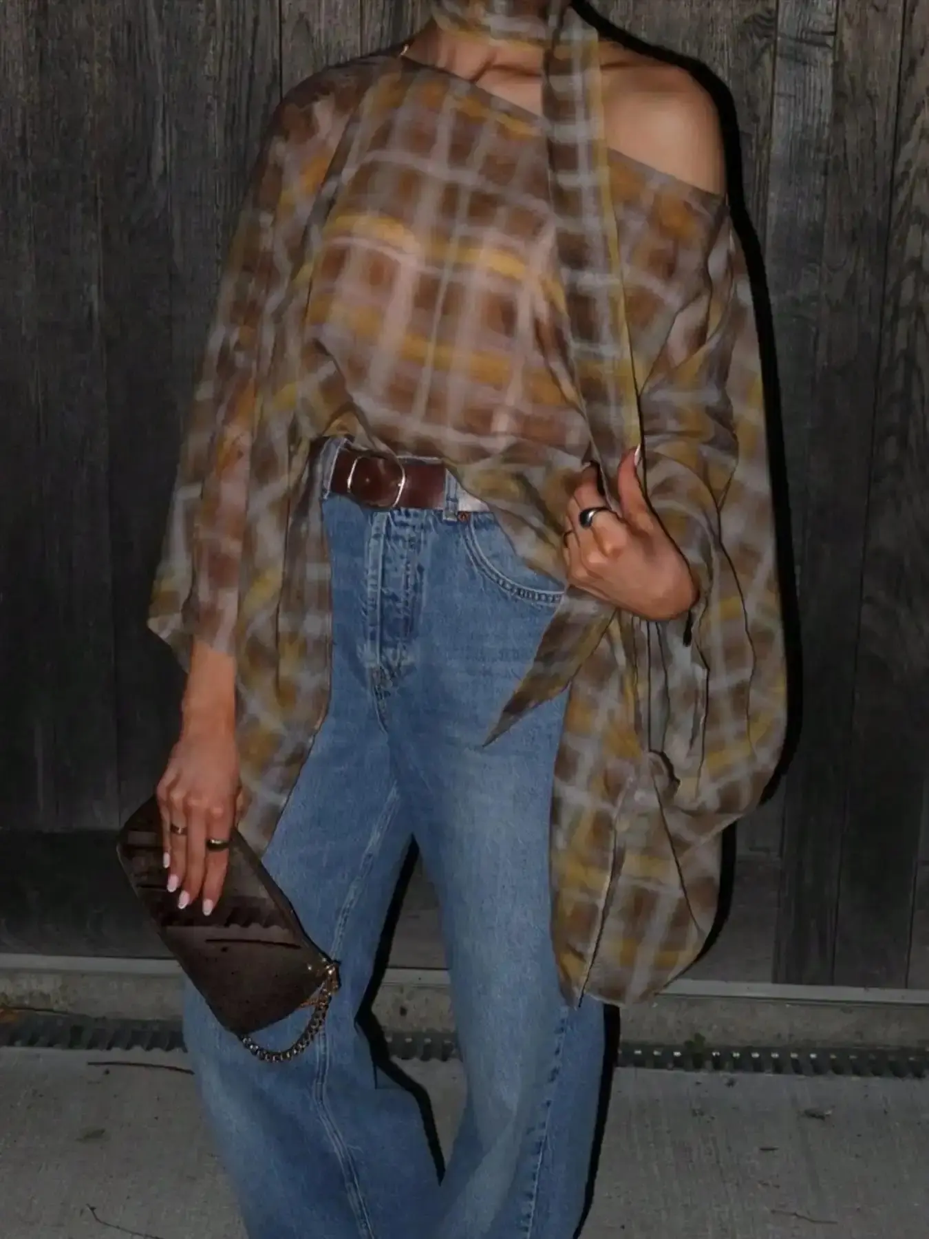 Women Plaid Poncho Top Loose Flowy Cape Blouse Oversized Chiffon Boho Style Shirt Asymmetrical Lightweight Bohemian Womenswear Vacation Beach Cover Up Casual Chic Elegant Summer Outfit Brown Yellow Classy Fashion